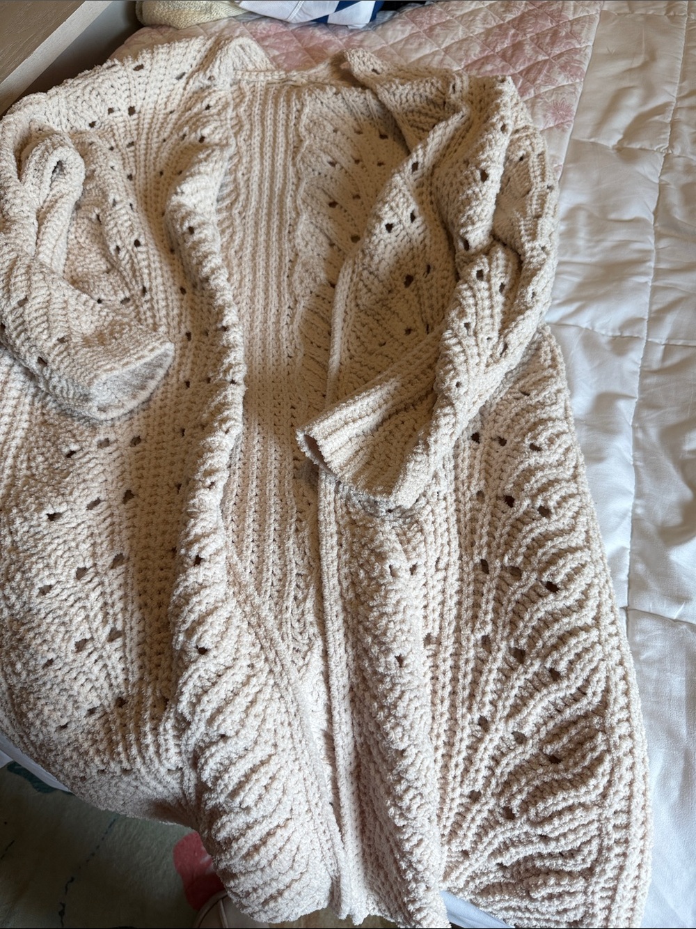 moon & madison Cream Open-Front Crochet Cardigan